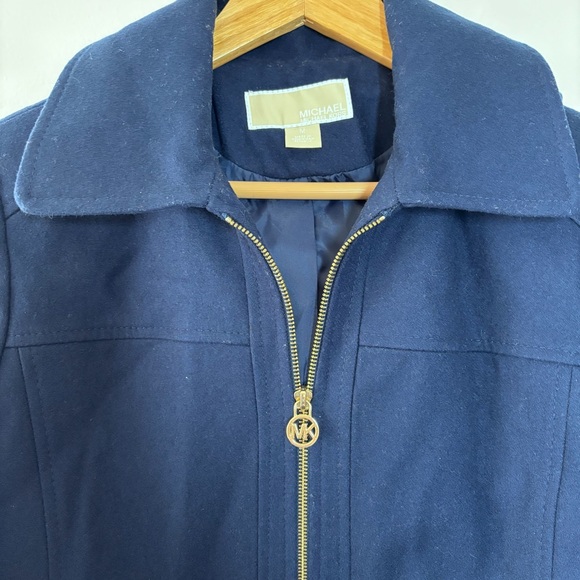 MICHAEL Michael Kors Blue Wool Blend Zip Up Collared Hooded Coat Size Medium - Picture 10 of 15
